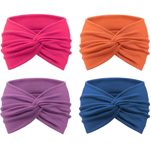 Image of DRESHOW 4 Pack Turban Headbands for Women Wide Vintage Head Wraps Knotted Cute Hair Band Accessories