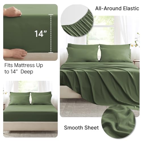 Anluoer King Comforter Set,Olive Green Bed in a Bag 7 Piece,Lightweight Bedding Set with Soft Down Alternative Fill,Bed Set Includes Comforter, Fitted Sheet, Flat Sheet,Pillowcases and Shams