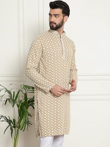 Image of SOJANYA Men's Cotton Regular Fit Casual (Since 1958 Contrast Embroidered Sequinned Long Kurta