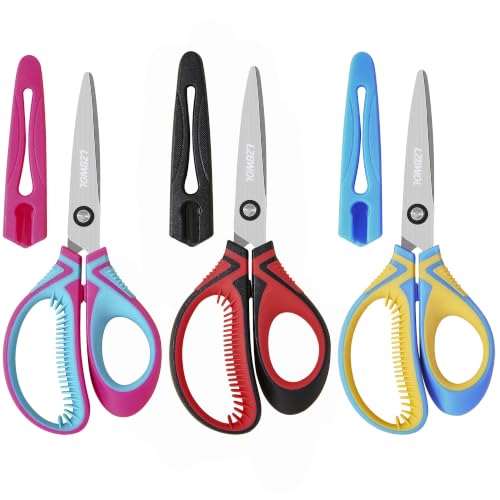 LZBWOL Kids Scissors Ages 8-12 for School, 7" Soft Comfort Grip, 3 Pack