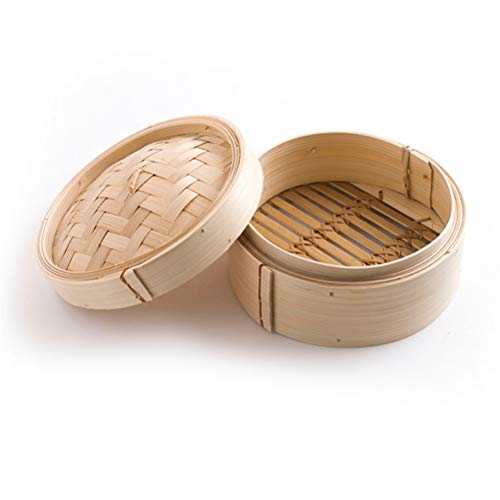 3 peças de panelas de bambu chinesas de 20 cm da UPKOCH, cesta de cozimento a vapor, cesta com tampa