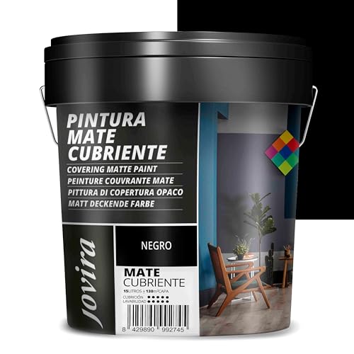 JOVIRA PINTURAS 20 Kg | Pintura Mate Cubriente |Colores | Pintura interior-exterior con excelente poder cubriente. (15 Litros, Negro) A-31B