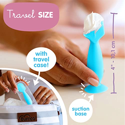 Bumco Mini Baby Diaper Cream Spatula with Case - BPA-Free Silicone Diaper Spatula with Suction Cup, Wipe-Clean Baby Bum Brush, Mom-Invented Butt Paste Applicator (Blue) by Baby Bum Brush - Image 4