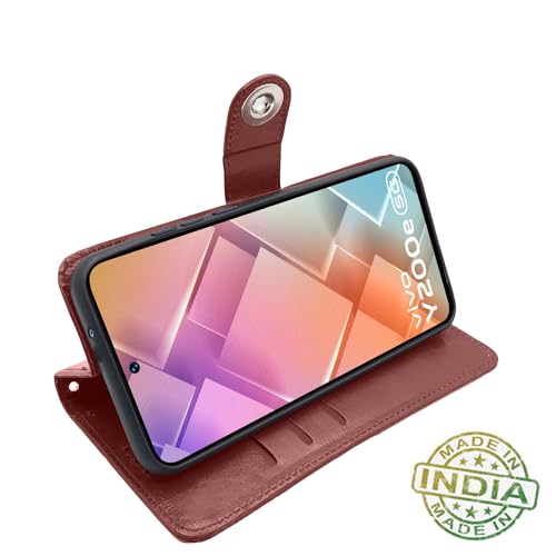 Image of Pikkme Vivo T3 5G / Vivo Y200e 5G Flip Cover Leather Finish | Inside TPU with Card Pockets | Wallet Stand and Shock Proof | Complete Protection Button Flip Case (Brown)