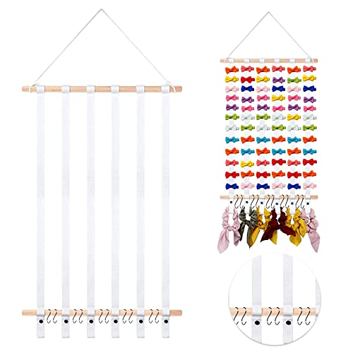 Haarschleifenhalter-Organizer für Mädchen, Wandbehang, Stirnbandhalter, Aufbewahrung von Haarschmuck mit Haken, Haarspangen-Aufhänger für Baby-Mädchenzimmer, Heimdekoration, 23,6 Zoll (weiß)