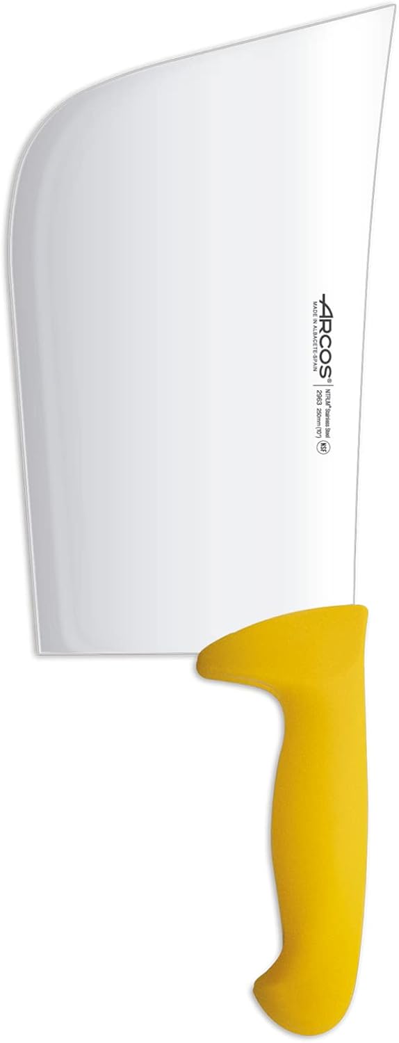 Arcos Cleaver Knife Butcher Knife - Nitrum Stainless Steel 10" Blade - Polypropylene Handle - Silver - Color Identification System - Heavy Duty & Hygienic - Series 2900 - Yellow Color