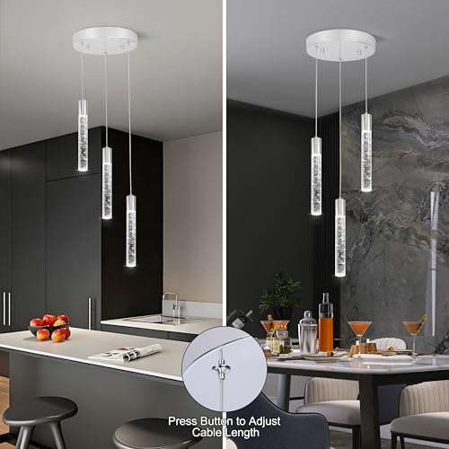Image of 3 Light Pendant Light,LED Bubble Crystal Pendant with Dimmable,Chrome