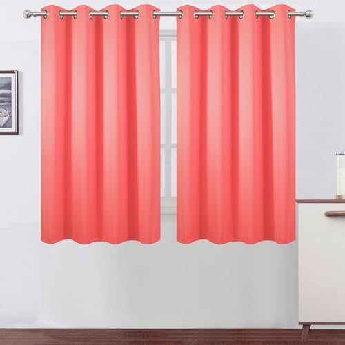 Image of LEMOMO Blackout Curtains 52 x 45 inch Coral Curtains Set of 2 Panels /Thermal Insulated Room Darkening Bedroom Curtains