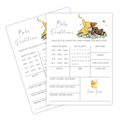 stizak Winnie Baby Shower Games, 5x7 inches Minimalism Baby Predictions & Advice Cards with Classic Pooh Theme, Gender Reveal Activity for Boy or Girl Activity, 01