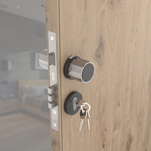 Image of Gloxy Zinc Keyless Door Lock Handle for Knobs with Lock Body Set with 3 Key Main Door Locks for Kitchen, Hotel, Bathroom, Room | Satin & Black Finish (2 Years Warranty, Pack of 1)