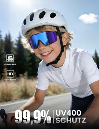 Lamicall Fahrradbrille Kinder, Sportbrille Sonnenbrille - [22g TR-90 Ultraleicht] UV400 Polarisierte Schnelle Brille für Junge & Mädchen, Laufbrille Fahrrad Brille Sport mit Verstellbaren Nasenpads