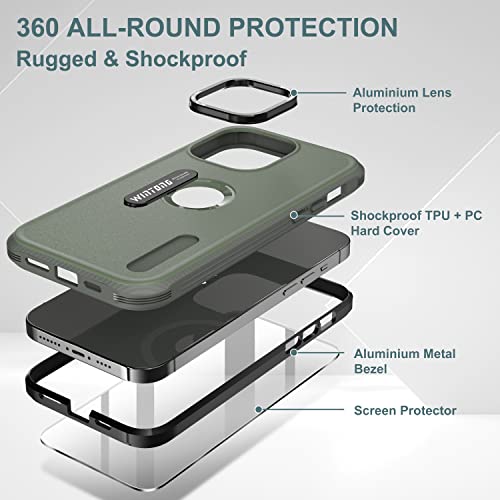 Wintong Magnetic Case Compatible With Iphone 13 Pro Max Case 6.7 Inch, Full Body Protection Rugged Shockproof Protective Cover Military Grade Hard Bumper Case With Screen Protector, Army Green #TOP1