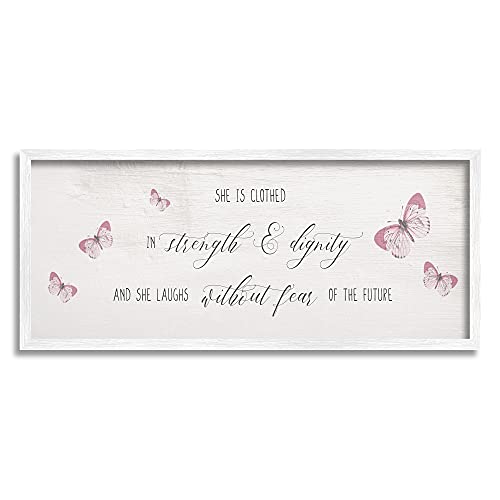 Stupell Industries Clothed in Strength and Dignity Phrase Pink Butterflies