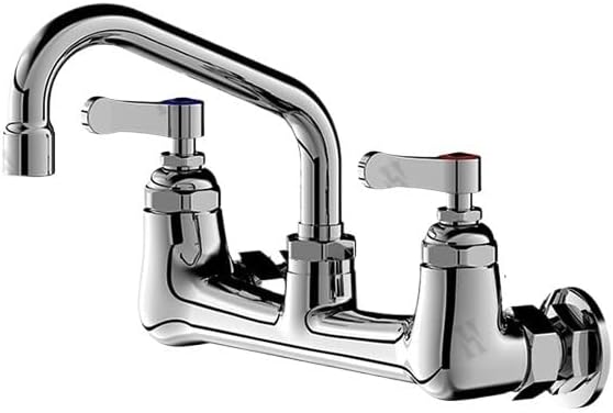 Commercial Grade Copper Kitchen Faucet Double Hole Wall Mounted Mixer Tap with Swivel Gooseneck(C)
