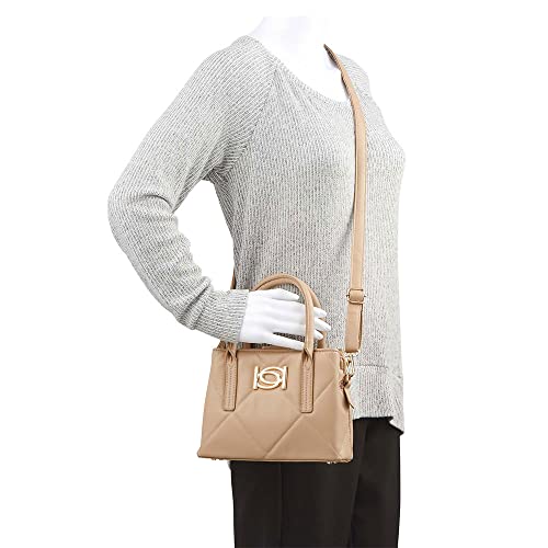Bebe Womens Gio Quilted Faux Leather Satchel Handbag Beige Small #TOP3