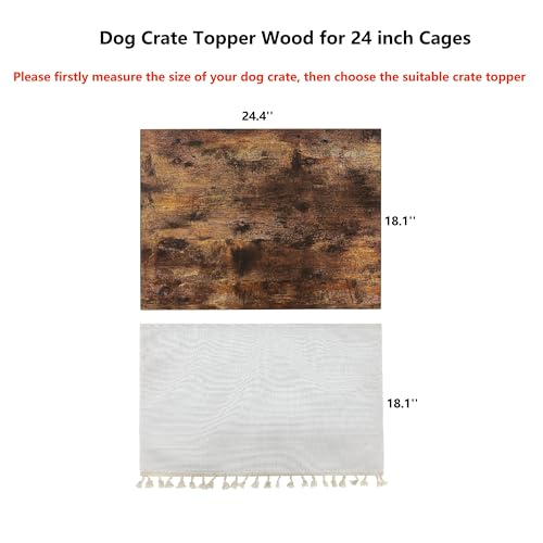 VIE DE AMAN Dog Crate Topper Wood for 48 42 36 24 inch Cages, Dog Crate Table Topper with Tassel Curtain, Rustic Style Dog Kennel Topper, Rustic Brown(Dog Crate Not Include) by VIE DE AMAN - Image 7