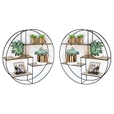 2er Pack Schwarzes Industrial Wandregal aus Holz und Metall - Edles, rundes Regal für die Wand für Bücher, Deko, Küche und Badezimmer - 55 x 11 cm Hängeregal - Schweberegal