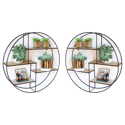2er Pack Schwarzes Industrial Wandregal aus Holz und Metall - Edles, rundes Regal für die Wand für Bücher, Deko, Küche und Badezimmer - 55 x 11 cm Hängeregal - Schweberegal