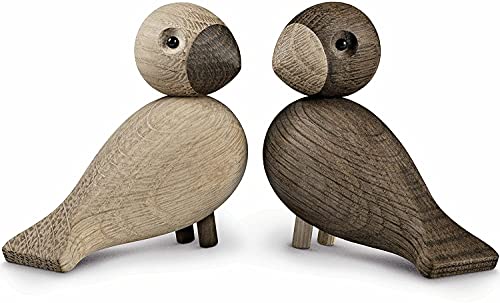 Kay Bojesen Birds Lovebirds Wooden Figurines, Oak and Smoked Oak, 3.5" H, Set of 2, Gift Box Included