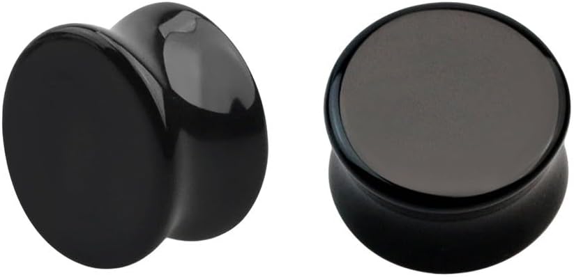 Luxe Modz Onyx Stone Double Flare Concave Plugs Ear Gauges Tunnels Stretched Expanders Piercing Jewelry 8G to 1" Sold as Pair