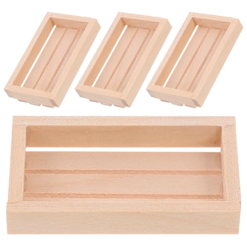 Gogogmee 4 Stück Miniatur Holz Körbchen mit Filigranem Hohldesign Kleine Aufbewahrungsboxen für Puppenhaus Vielseitige Mini Holzkisten für Basteln und Dekoration Stilvolle Mikro Landschaft