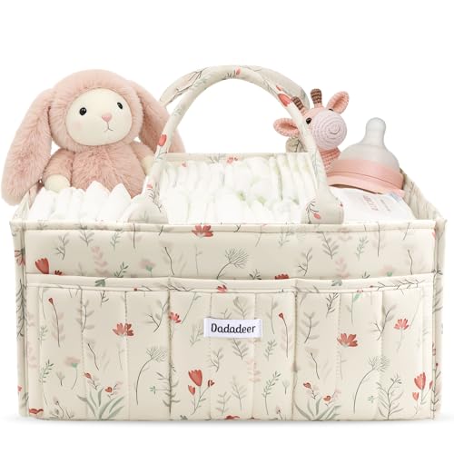 DADADEER Baby Diaper Caddy Organizer, Portable Nursery Storage Basket for Newborn Essentials, Changing Table & Car Caddy Organizer, Gift for Baby Shower, Registry Must-Have for Boy Girl, Floral Beige