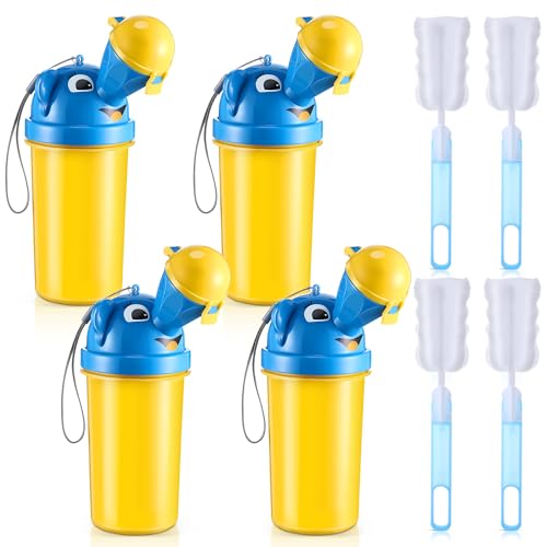 Saillong 4 Pack Portable Urinal for Kids, 17 OZ Travel Potty Urinal for Boys with 4 Clean Brush, Leak Proof Portable Pee Bottle, Boy Emergency Toilet for Kids Outdoor Car Travel Camping Potty Training