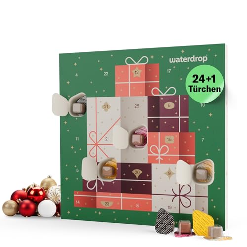 waterdrop® Adventskalender 2025 - Limited Edition - 25 exklusive Überraschungen für Dich selbst oder zum Verschenken - Weihnachtsgeschenkset für Frauen & Männer - Verleiht deinem Wasser Geschmack