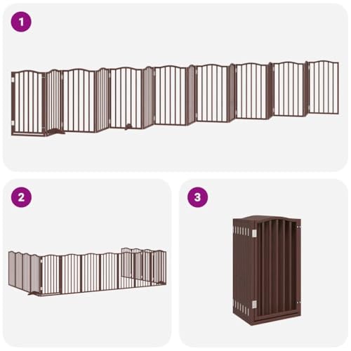 Vidaxl Cancello Cani Porta Pieghevole Marrone 15 Pannelli 750Cm Pioppo, Cancello Per Cani Con Porta, Cancello Per Cani Per Scale, Cancello Per Cuccioli - 4
