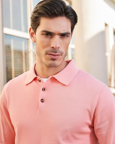 Image of Kallspin Mens 100% Cotton Polo Sweater Long Sleeve Button Down Knit Pullover Relaxed Fit Collared Casual Tops