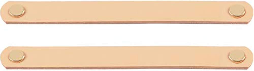 Creation Core 2Pcs Genuine Leather Drawer Pulls Wardrobe Cabinet Knobs with Screw(Golden Copper Head/Hole Distance:3.78")