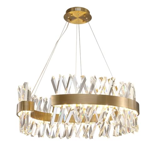 CKTONGREN Living Room Crystal Chandelier C-Shaped Mesh Lampshade LED Pendant Light Three-Color Adjustable Dining Room Hanging Lamp Hotel Café Lighting Fixtures