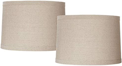 Set of 2 Natural Linen Medium Drum Lamp Shades 15" Top x 16" Bottom x 11" High (Spider) Replacement with Harp - Springcrest