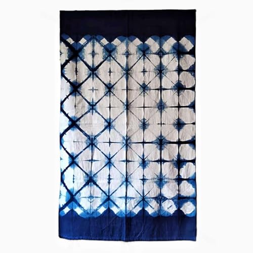 7vcraft Hand Dyed Japanese Noren Curtain/Shibori Tie-Dye Cotton Door Curtain Single Panel/Various Patterns (Geometric - Indigo, 33.5x59in)