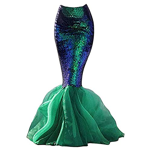 Meerjungfrau Rock Damen Pailletten Rock Meerjungfrauen Schwanz Kostüm Mädchen Tüllrock Fischschwanz Glitzer Maxirock für Karneval Abendkleid...