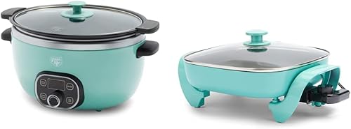 GreenLife Cook Duo Healthy Ceramic antiadherente 6QT olla de cocción lenta, turquesa y cerámica saludable, sartén eléctrica cuadrada de 12 pulgadas,