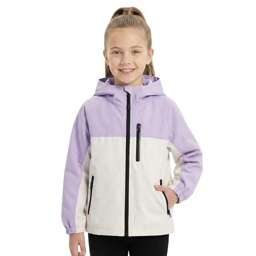 Baogaier Mädchen Wasserdichte Jacke Kinder Winddicht Übergangsjacke mit Reflexionsstreifen Leichte Regenjacken Outdoorjacke Frühling Herbst Mantel Outwear Regenmantel 9-10 Jahre, Lila