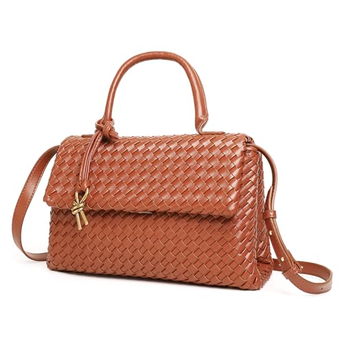 Leather Woven Tote Bag for Women, Top Handle Satchel Handbag Crossbody Bag, Women's Shoulder Bag Woven Purse