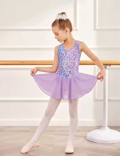 Image of Arshiner Kid Girls Hollow Back Ballet Leotard with Skirt Sleeveless Dance Dresses