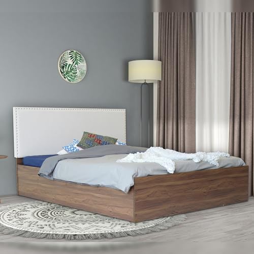 Image of DF2H Bed | 1 Year Warranty | Double Bed, Queen Size, Yama Premium Upholstery, Non-Woven & Fabric Base + 3mm MDF, Walnut Colour (Melamine Finish)