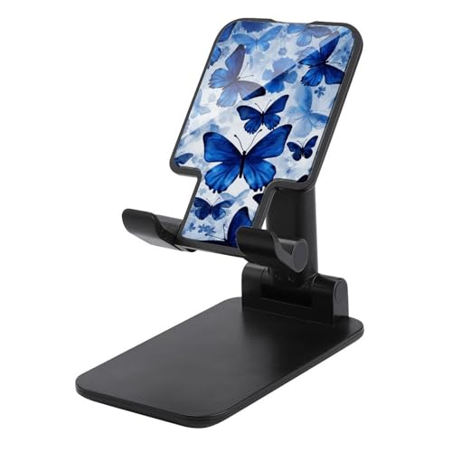 Support téléphone bureau ajustable et pliable imprimé papillons bleus