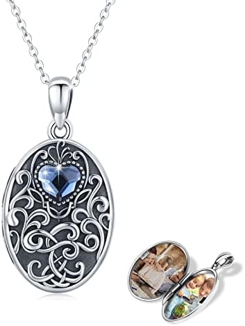 Locket Necklace Women's 925 Sterling Silver Flower of Life Necklace Pendant Amulet Locket to Open for Pictures Photo Crystal Flower of Life Necklace Gift for Girlfriend Wife Mother Girls