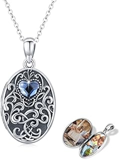 Locket Necklace Women's 925 Sterling Silver Flower of Life Necklace Pendant Amulet Locket to Open for Pictures Photo Crystal Flower of Life Necklace Gift for Girlfriend Wife Mother Girls