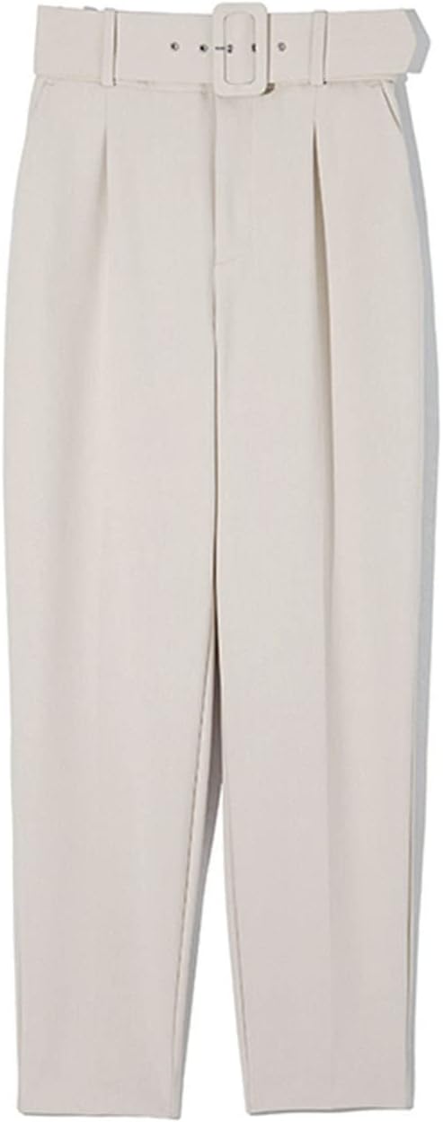Kelsiop Women's Formal High Waist Pants Tight Office Pencil Pants Pocket Belt Ankle Trousers