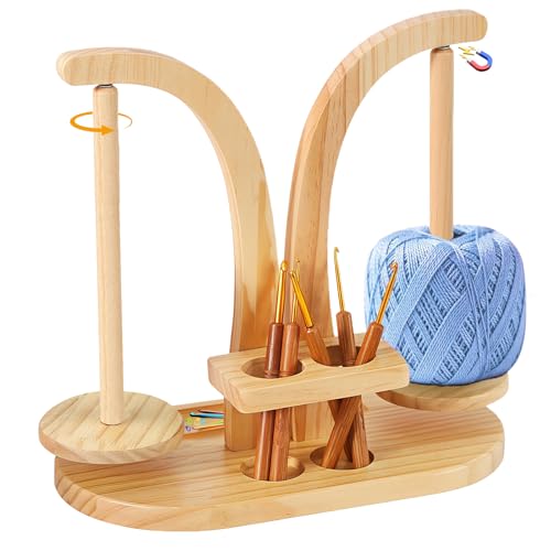 Yarn Holder Magnetic Wool Holder Wooden Yarn Spinner Double Yarn Ball Holder Stand Detachable Yarns Spinner with Crochet Accessories Storage for Knitting Crochet Lover