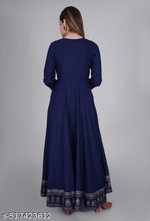 Image of Women's Printed Rayon Anarkali Kurti with 3 /4 Sleeves - Perfect for Festive, Party