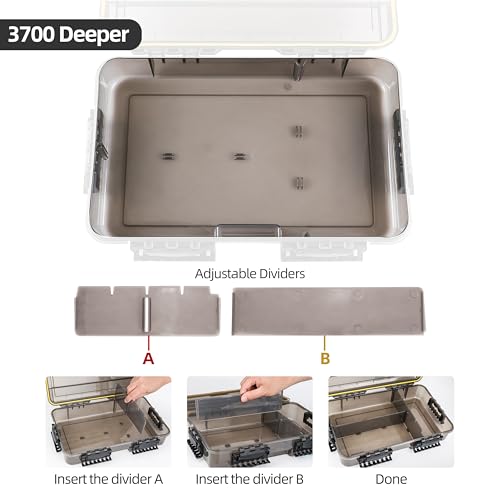 Image of RUNCL Fishing Tackle Box, Waterproof Tray for Jigs Lures, Thicker Floating Tackle Utility Box with Adjustable Dividers, 3600 /3700 /Large 3700 Size