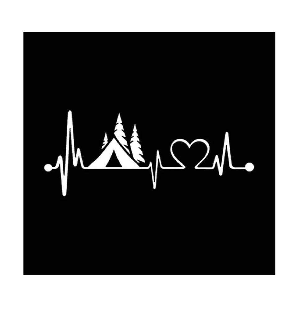 Camping Tent Pine Tree Heartbeat Lifeline Vinyl Sticker for Car Motorcycle SUV Truck Window Bumper Decor(White)