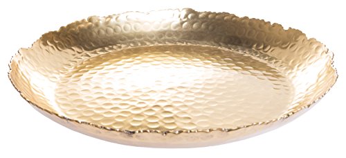 Red Co. Golden Round Hammered Metal Decorative Serving Tray With Jagged Rim – 13” #TOP28