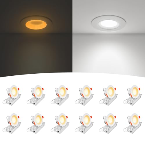 Comiled 12-Pack 3 Inch Anti-Glare Recessed LED Lights with Night Light, Deep Baffle Downlight...